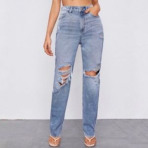 Brand New Shein Ripped Detail Bleach Wash Jeans